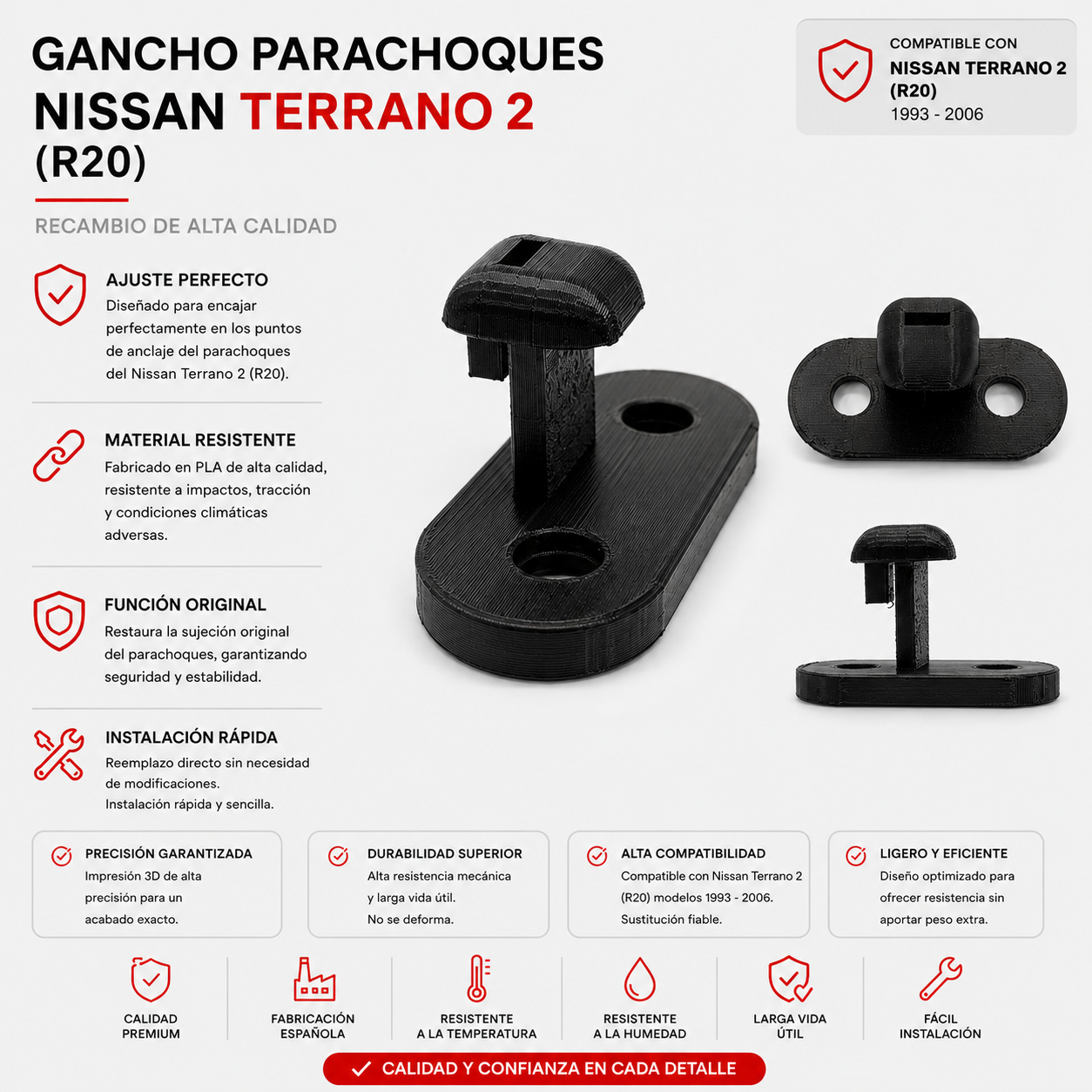 Soporte Guía Parachoques Delantero Nissan Terrano II R20 — Recambio Ref. 62046-7F000, Encaje Directo