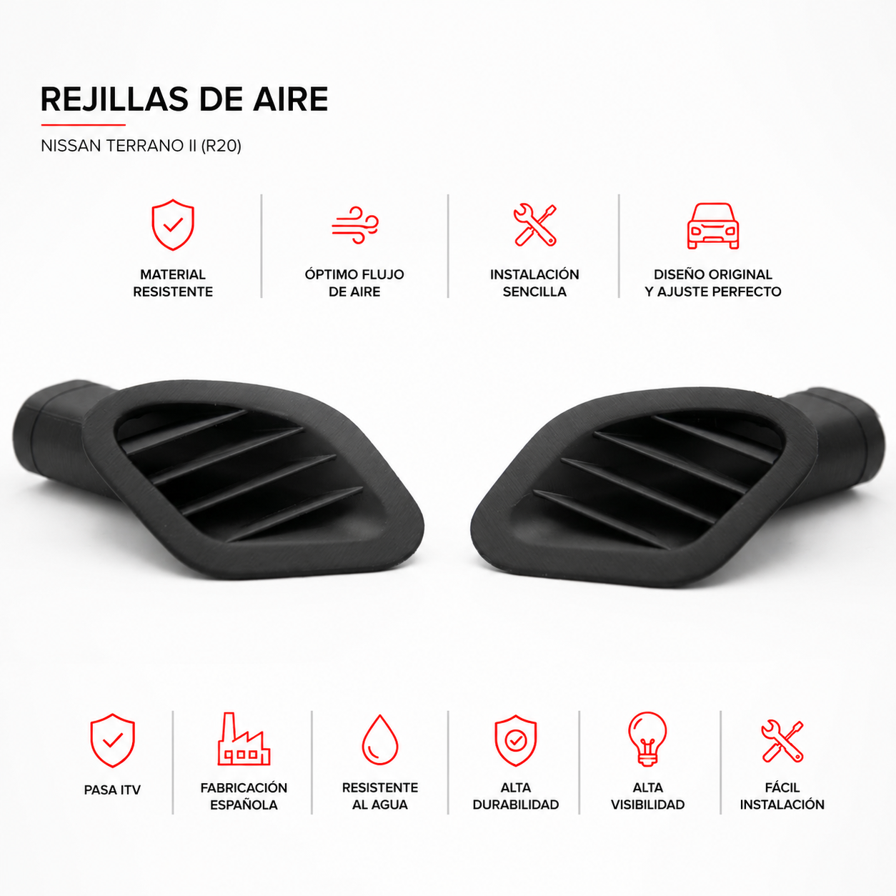 Rejilla Salida Aire Lateral Salpicadero Nissan Terrano II — Igual que la Original, Pieza Descatalogada